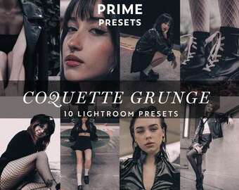 10 GRUNGE COQUETTE AESTHETIC Lightroom-presets Dark Feminine Filter 90s Goth y2k Grunge 80s Goth-presets mobiel bureaublad