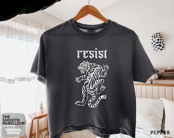 Resistance Crop Top: Leftist Feminist Tiger Boxy Tee, Political Protest Tee