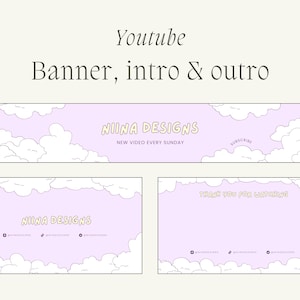 PASTEL SKY YouTube Channel Branding Kit | Banner, animated intro and outro | Editable Canva Template | Cute, kawaii and pink aesthetic
