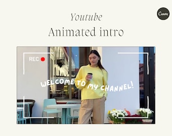 May include: A woman in a yellow sweater stands outside a cafe with a cup of coffee in her hand. The text "WELCOME TO MY CHANNEL!" is written in white on a white background.