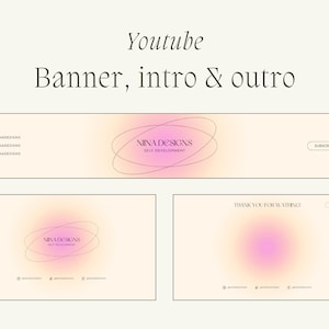 PASTEL GRADIENT YouTube Channel Branding Kit | Banner, animated intro and outro | Editable Canva Template | Pink, radiant and cute aesthetic