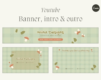COTTAGE CORE YouTube Channel Branding Kit | Banner, animated intro and outro | Editable Canva template | Forest, nature, cute aesthetic