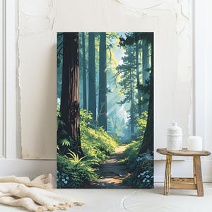 Hiking Trail Canvas Print - Redwood National Park - Forest Path - Original Wildflower Wall Art - Retro Rustic Decor - We Love Big Trees