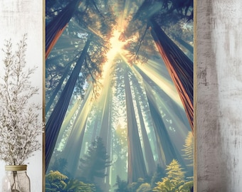 Misty Redwood Forest Poster – California National Park Wall Art, PNW Nature Decor