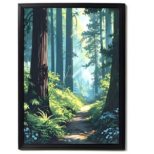 Redwood Forest Wandkunst, Wandern Weg Druck, Nationalpark Poster, PNW Natur Dekor, Rustikale Cabin Art, kalifornische Redwoods