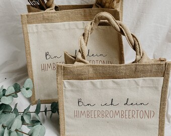 Jutetasche mit der Aufschrift "Bin ich dein HIMBEERBROMBEERTONI?" | Jutetasche | Geschenk | Muttertag