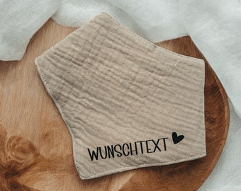 Musselin Baby Lätzchen & Bandana Sabberlätzchen - Personalisiert mit Wunschtext | Babygeschenk für Jungen und Mädchen von 0-2 Jahren