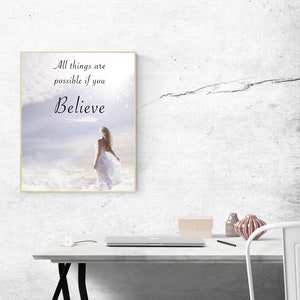 All Things Are Possible If You Believe, Printable, Inspirational Wall Art Quote, Watercolor, Print, Positive Quote, Motivational