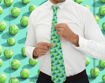 Pickleball Gift for Dad Retro Pattern Necktie Gift For Professional Office Gift Exchange Silky Smooth Tie for Pickleball Player Inexpensive