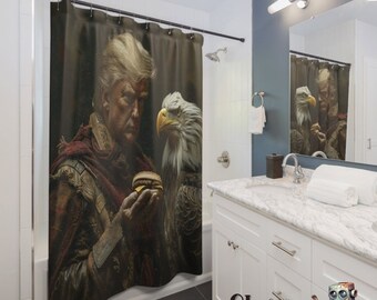 Rideau de douche Donald Trump Big Mac et un aigle MAGA Cadeau de pendaison de crémaillère Marchandise Trump amusante Réparer l'Amérique à nouveau Faire l'Amérique à nouveau