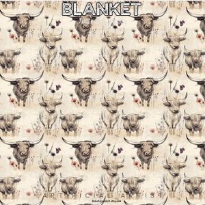 Grunge Highland Cow Patterned Velveteen Plush Blanket, gift for her, gift for sponsor, cozy gift,gift for farmer, gif for homestead