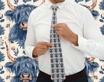 How Now Blue Cow Necktie Gift For Professional Office Gift Exchange Silky Smooth Tie Young Entrepreneur Black Suit Neck Tie Highland Cow