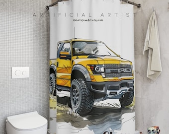 Yellow F150 Raptor Shower Curtain Yellow Ford Raptor Gift for Ford Raptor Owner Man Cave Decor Raptor Gifts for Off-road