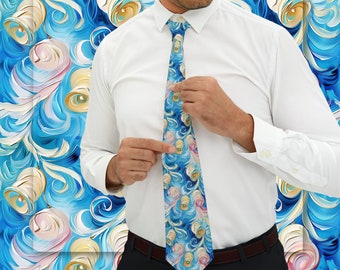 Blue Wedding Bell Swirls Necktie Gift For Gift Exchange Silky Smooth Tie Young Engaged Man Black Suit Neck Tie wedding Brunch Tie