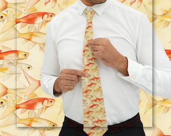 Goldfish Necktie Gift For Professional Office Gift Exchange Silky Smooth Tie Young Entrepreneur Black Suit Neck Tie Goldfish Lover