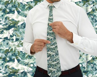 Soft Aqua Blended Sharks Necktie Gift For Professional Office Gift Exchange Silky Smooth Tie Young Entrepreneur Black Suit Neck Tie Lover