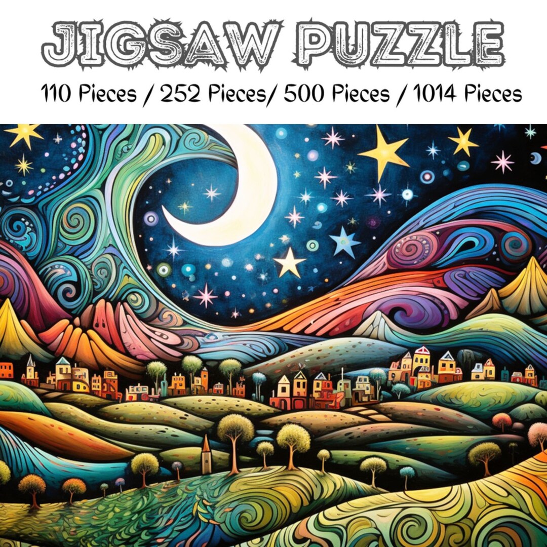 Folk Art Moonlight Puzzle 110 Pieces 252 Pieces 500 Pieces 1014 Pieces 1000 Pieces Tranquil