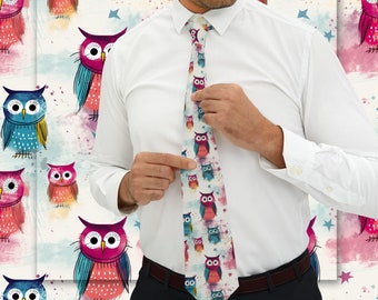 Cute Owl Pattern Necktie Gift for Artist Colorful Tie Present Hipster Owl Lover Gift Exchange Silky Smooth Tie Young Entrepreneur