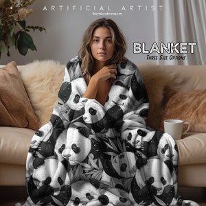 Adorable Black White Panda Print Velveteen Plush Blanket New Baby Gift Soft Lightweight Summer Blanket Beautiful Gift  Zoo Gift Shop Animal