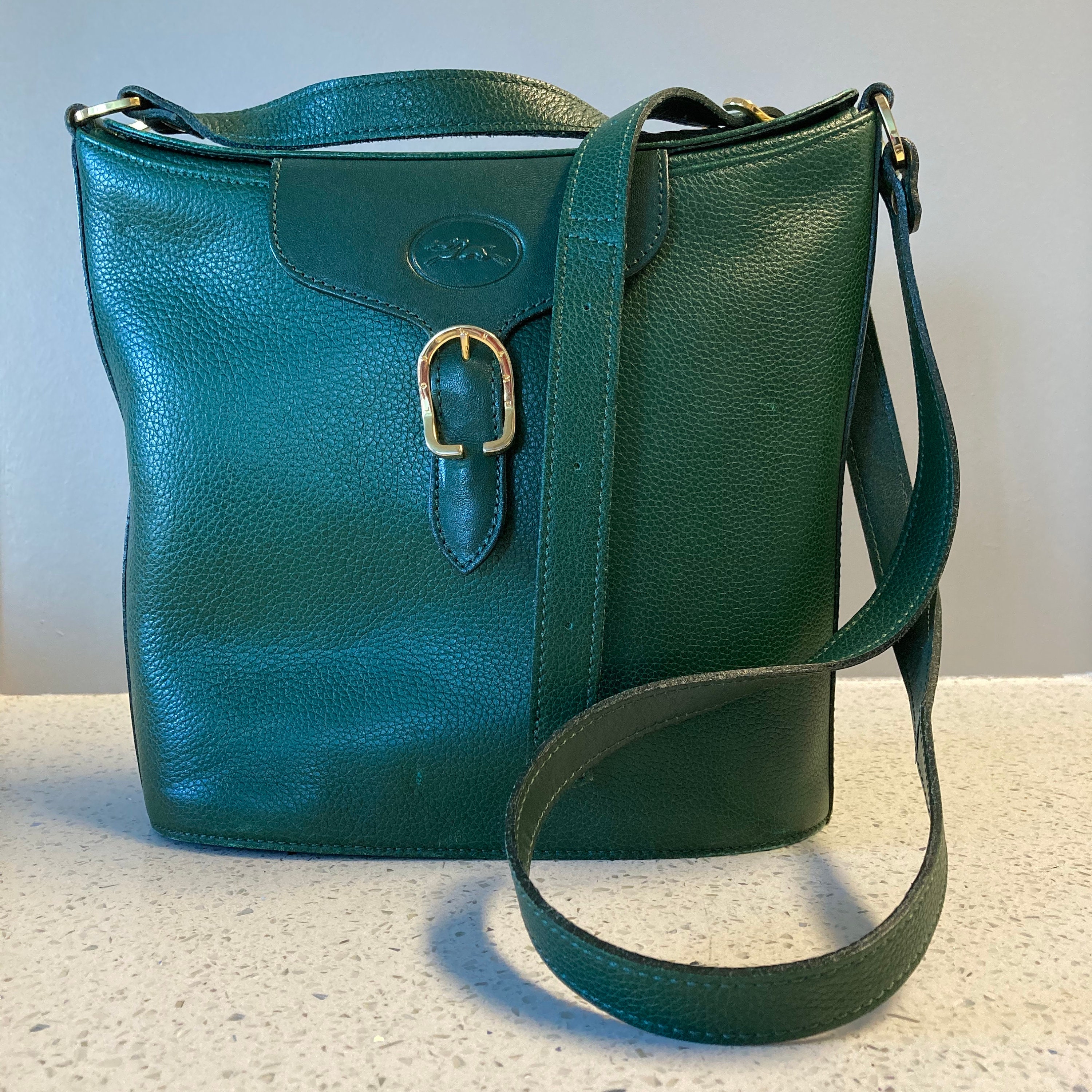 Vintage Longchamp Green Leather Crossbody Shoulder Bag - Etsy
