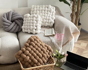 Big Nordic Woven Pillow | Fleece Throw Pillow | Decor Pillow Cushion | Sofa Pillow Couch | Knotted Home Minimalist Design| Housewarming Gift