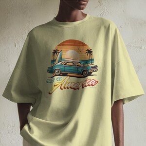 Retro Surf Car T-Shirt: Vintage Beach Road Trip Tee