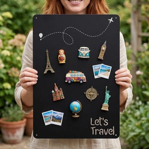 Travel Magnet Board, Metal Board, Custom Board for Travel Magnets Keepsake, Large Display Board, Travel Theme Decor, Travel Memory Gift