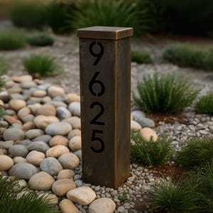 Metal Address Sign, Rustic House Address Column, Garden Column, Address Numbers, Rustic Address Plaque, Metal Yard Art, Custom Address Sign