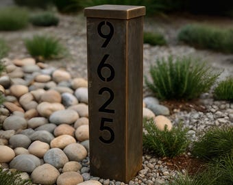 Metal Address Sign, Rustic House Address Column, Garden Column, Address Numbers, Rustic Address Plaque, Metal Yard Art, Custom Address Sign