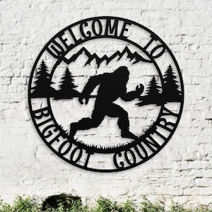 Custom Bigfoot Mountain Metal Sign Metal Sasquatch Art Bigfoot Yard Decor Art Yeti Decor Lodge Cabin  Mythological Creature Sasquatch Gift