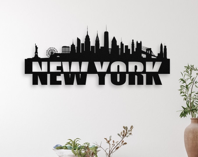 NYC Skyline Wall Art, New York Skyline Metal Art, Brooklyn Bridge, Modern Skyline Silhouette Art, City Silhouette, Christmas Gift