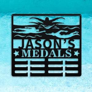 Personalized Swimming Medal Holder Medal Display Custom Medal Hanger Sports Medal Holder Swimmer Swim Lover Swim Team Gift Swimming Awards