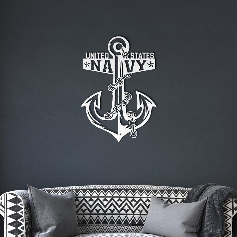 United States Navy Wall Art, Navy Anchor Decor, USA Navy Metal Sign