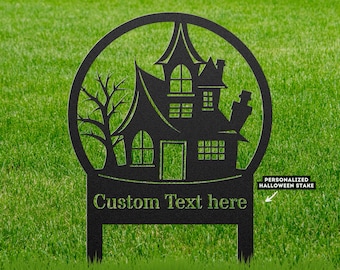 Aangepaste Halloween-tuinpalen, Halloween-buitendecor, Metal Yard Art, Halloween-tuingazonversieringen, Spookhuis