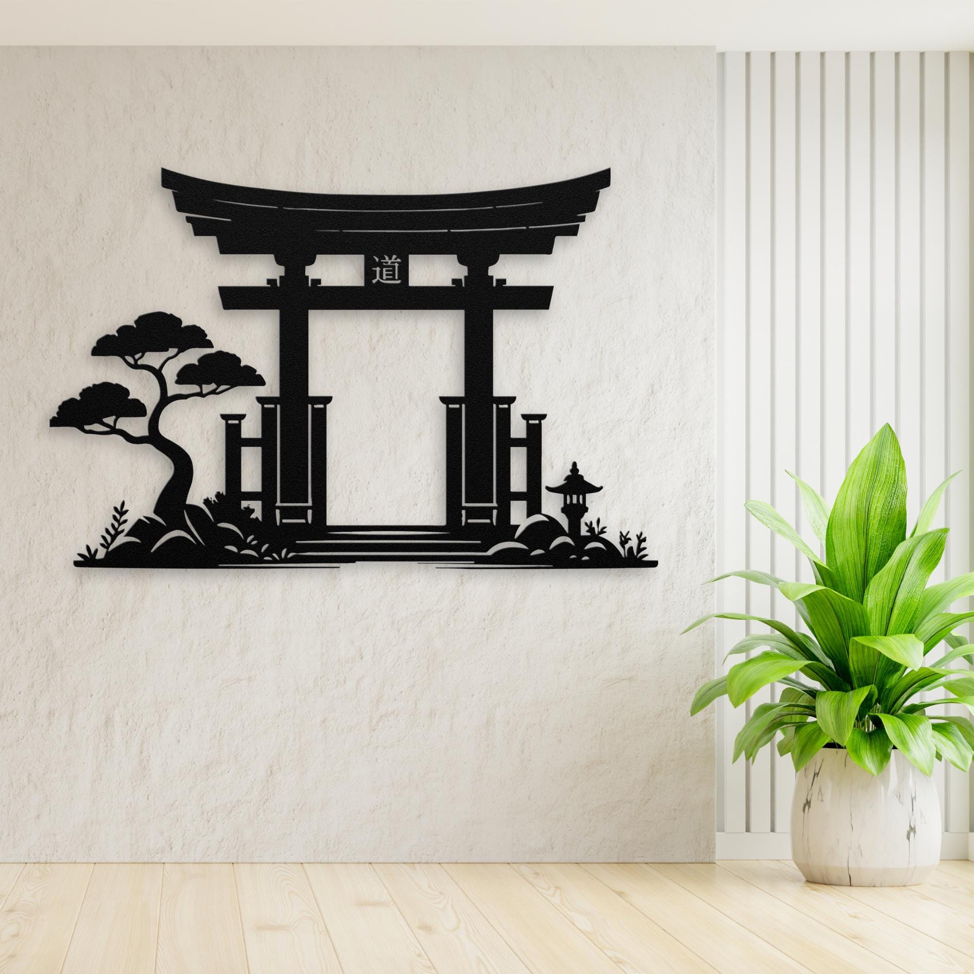 Japanese Torii Gate Sign, Torii Shrine Metal Wall Art, Red