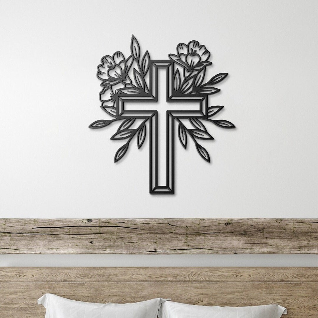 Floral Cross Wall Art, Jesus Christ Cross, Catholic Crucifix, Baptism ...
