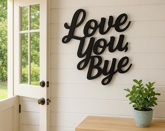 Te amo, tchau, placa de metal para porta de entrada, arte de parede para despedida na porta da frente, decoração de canto de porta, placa para porta da frente, decoração de parede de entrada