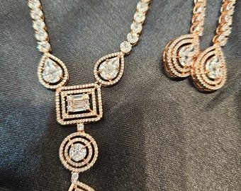 CZ ketting set • Diamanten halsketting • Amerikaanse diamanten halsketting • CZ ketting • Indiase sieraden • Bruidshalsketting Cadeau voor haar