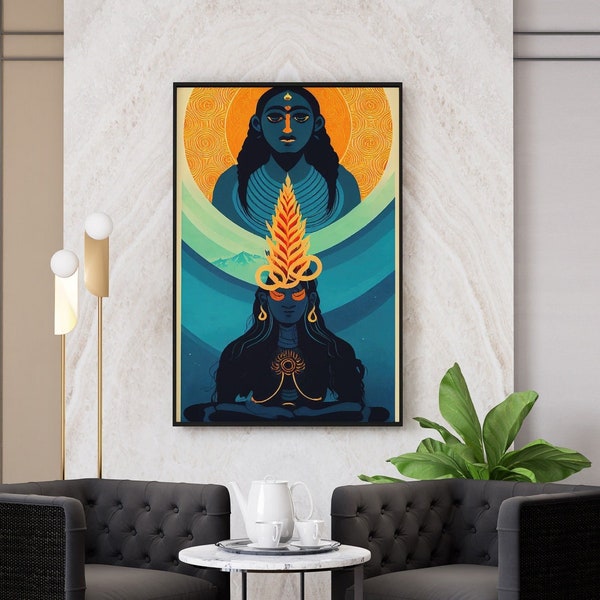 Divine union: shiva and shakti Cosmic Painting | Eternal Love Canvas Art | Shiva & Shakti Wall Decor Painting | Housewarming Canvas Painting