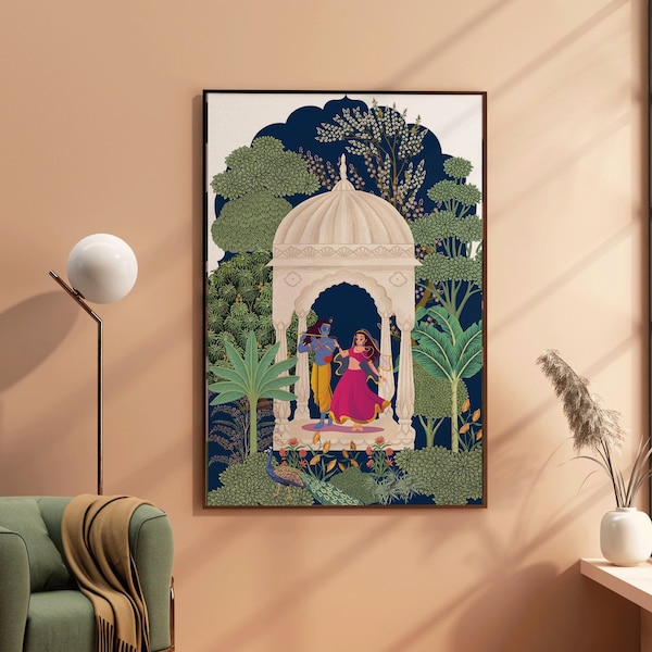 Radha Krishna Pichwai Large Canvas Painting | Indian Traditional Eternal Love Wall Art For Home Decor | Divine Love Tale Canvas Painting