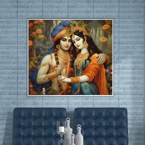 Radha Krishna Acrylic Painting on Canvas | Radha Krishna Wall Painting | Krishna Wall Art Home Decor | Living Room Wall Painting