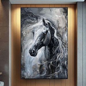 Black Horse Canvas Painting: Dramatic Wall Art for Home & Office