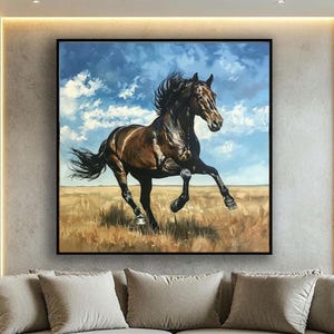 野生の疾走馬のキャンバス絵画：モダンな室内装飾