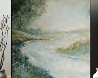 川のある風景 水彩画 フレーム付き c1d60e6dac5ce731ded4ea1a8f2b28