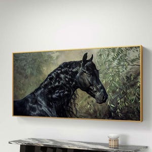 Majestic Black Stallion Canvas Art, Luxury Horse Painting for Modern Home & Office Décor