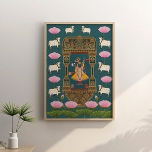 Shrinath Ji Pichwai Painting Wall Decor Digital Art | Indian Folk Art Wall Hanging Printable Design | Pichwai Art Home Decor