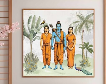 Gemälde von Lord Rama, Sita, Laxaman | Premium Leinwand Gemälde von Lord Rama für Home Decor | Rama Glückseliges Kunstwerk