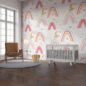 Pastel Rainbow Wallpaper: Boho Kids Room Decor, Removable Wall Decor