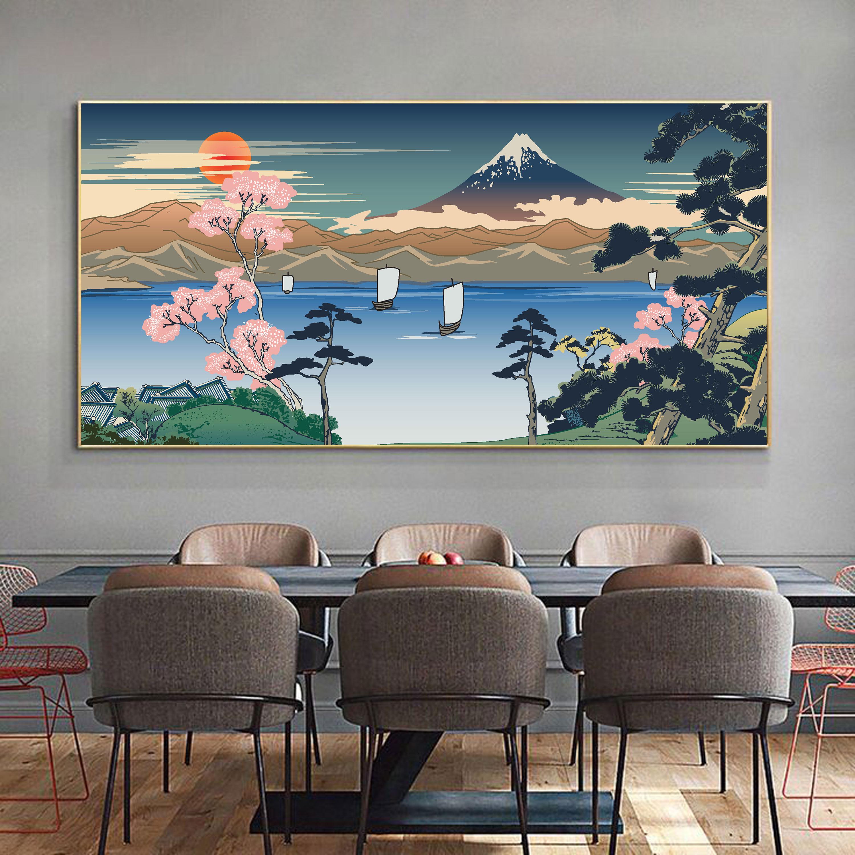 Mount Fuji Canvas Painting | Japanese Landscape Wall Art With Cherry ...