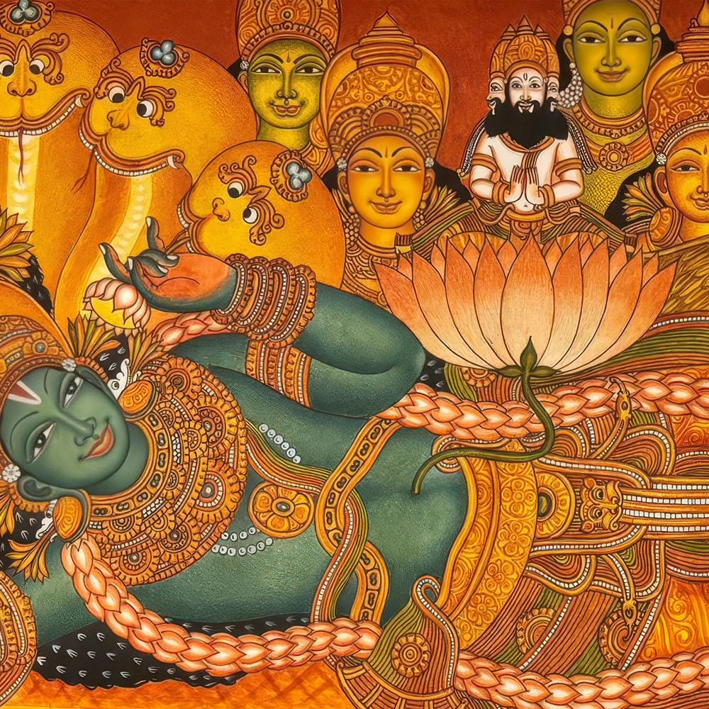 Vishnu Canvas Print | Anantashayana Wall Art | Hindu God Painting ...